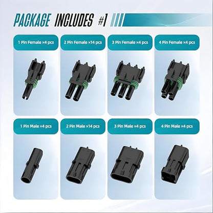 Weather Pack Connectors 26 Kits 1/2/3/4 Pin Automotive Waterproof Electrical Connectors Sealed Male Female Terminals with Removal Tool 18-14 AWG for Car Truck Marine Motorcycle - size: 1-4pin 26sets/18-14AWG
