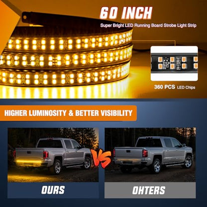 Nilight 60 Inch Truck Tailgate Strobe Light Strip Tail Emergency Bar Rear Window Warning Lamp Ultra-Bright Double Row 360 LED for Pickup Trailers Construction Vehicles Car SUV, Amber - color: 60" Tailgte Strobe Amber