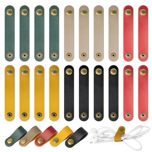 20 Pcs Leather Cord Organizer - Multiple Colors Leather Cable Straps Cord Organizer for Charging Cords, Reusable Cable Clips Leather, Multipurpose Leathers Wire Cable Ties(5 Colors) - color: Multiple Colors