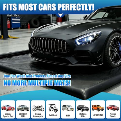Inflatable Garage Floor Mat, Waterproof Car Wash Mat with High Rise Edge, 9.8FT x 19.6FT Heavy Duty PVC Parking Containment Mat for Snow Mud Oil, Garage Floor Protector for Car SUV Truck Motorcycle