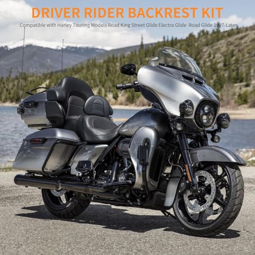 Adjustable Plug-in Motorcycle Front Driver Seat Rider Backrest Pad Custom Mounting Kit Compatible with Harley Touring Models Street Glide Road King Electra Glide Road Glide 1997-2026 - color: Black-Striated