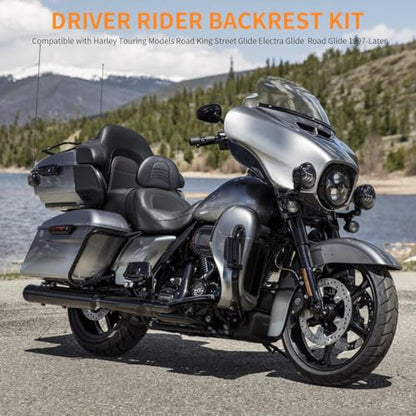 Adjustable Plug-in Motorcycle Front Driver Seat Rider Backrest Pad Custom Mounting Kit Compatible with Harley Touring Models Street Glide Road King Electra Glide Road Glide 1997-2026 - color: Black-Striated