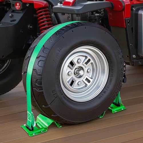 VEVOR Wheel Chock Tie-Down Kit, Chock-Style Trailer Strap, Car Kit with Buckle, Break Strength 4380 lbs & Working Load 1460 lbs Motorcycle Tie-Down System E-Hooks for ATVs, UTVs - style: Chock-Style with 4 sets