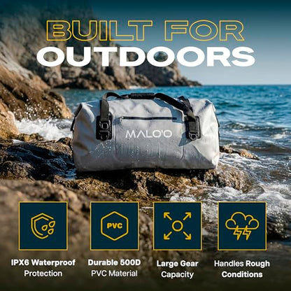 Malo’o Waterproof Dry Duffel, Heavy-Duty Roll Top Waterproof Gear Bag with Shoulder Strap & Molle Loops, Marine Duffel for Kayaking, Boating, Camping, Beach & Travel, Grey, 40L - color: Grey, size: 40L