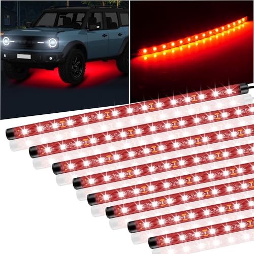 8 Pcs Car Led Light Strip IP67 Waterproof 11" Flexible Led Lights Underglow 12V for Car Motorcycle Boat Golf Cart Interior Exterior Decoration - Red - color: red