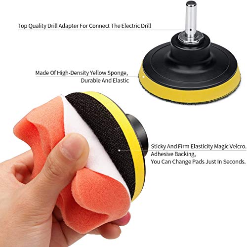 3 Inch Buffing and Polishing Pads Kit 11PCS Buffing Pads with Drill Adapter Foam Polisher Pad for Car Waxing - size: 3Inch-11PCS