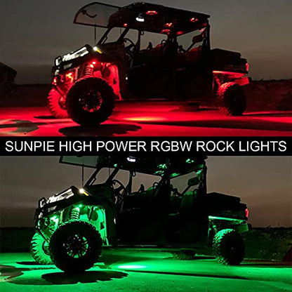 SUNPIE 4 Pods RGBW Rock Lights Aluminium Metal Underglow Light Kit App RF Voice Mode Music Mode Multicolor Wheel Well Lights for Off Road Trucks SUV ATV UTV Trailer Boats - size: 4 Pods