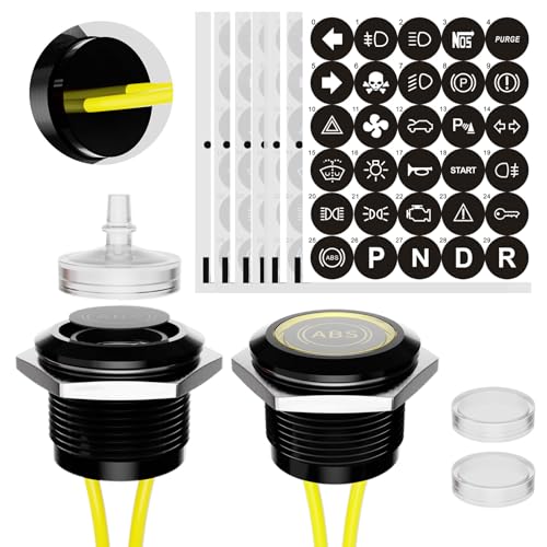 LED Indicator Lights 2PCS 12V 19mm Mounting Holes Includes 187 Replacement Symbols IP67 Waterproof Metal 24V Pilot Lights for Cars Boats Industrial Panels Dashboards (Yellow Light) - color: 19mm-Yellow Light-2PCS