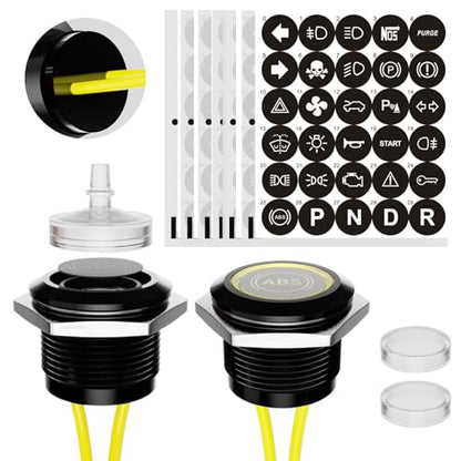LED Indicator Lights 2PCS 12V 19mm Mounting Holes Includes 187 Replacement Symbols IP67 Waterproof Metal 24V Pilot Lights for Cars Boats Industrial Panels Dashboards (Yellow Light) - color: 19mm-Yellow Light-2PCS