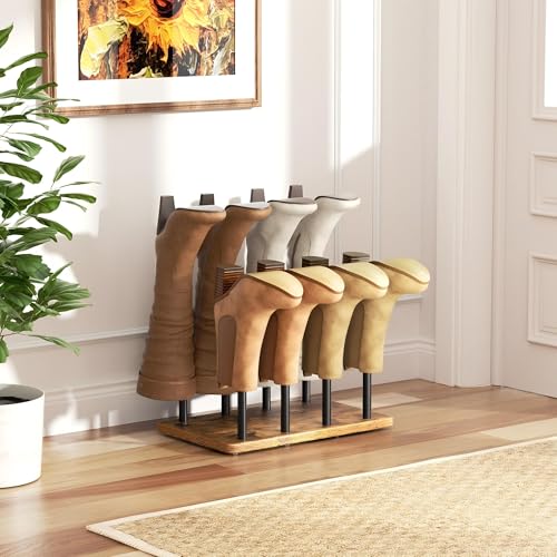 pickpiff Boot Rack 8-Pair Cedar Ball End Boot Rack Shoe Organizer Free standing Metal Holder with Wood Base