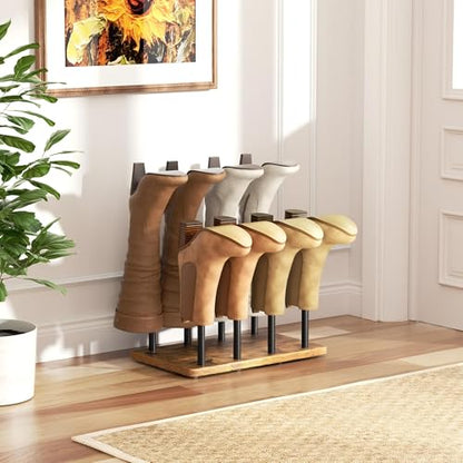 pickpiff Boot Rack 8-Pair Cedar Ball End Boot Rack Shoe Organizer Free standing Metal Holder with Wood Base