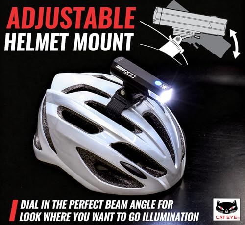 CATEYE AMPP USB Rechargeable Bike Light – High Visibility Super Bright OptiCube™ Headlight for Commuters, Road Cyclists & Mountain Bikers, Day & Night Riding Modes, IPX4 Waterproof, Tough & Durable - style: Ampp900 Helmet Mount