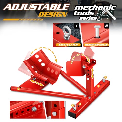 Magshion Motorcycle Wheel Chock, Heavy Duty Motorcycle Stand Front Wheel for 15" to 21" Tires, Wheel Cradle Holder with Car Mount Hook and Bolt-On Option for Trailer or Garage, Red
