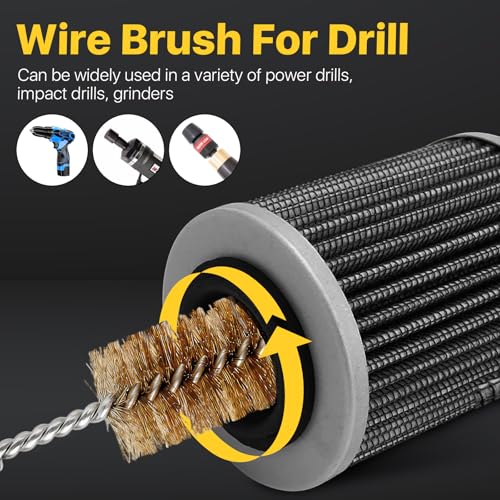 16 Pcs Bore Brush Set, 304 Stainless Steel&Brass Wire Bore Brush for Drill, Twisted Cleaning Brush with 1/4" Hex Shank,5 Inch Abrasive Wire Brush for Power Drill Cleaning,7/8,3/4,1/2,3/8''