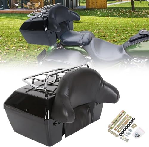 ECOTRIC 50L Motorcycle trunk w/Top Rack & Backrest Compatible with Harley Honda Yamaha Suzuki Cruiser Universal Motorcycle Top Case Tail Box Black Plastic w/Lock (50L Capacity) - color: Black, size: Motorcycle Trunk 50L