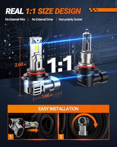 SEALIGHT 9005 9006 Fog Bulbs, 80000LM 6500K Cool White, 1:1 Mini Size, 9005 9006 Bulb with 13000RPM Cooling Fan, 3 Mins Plug-N-Play, Non-polarity, Pack of 4 - size: 9005+9006