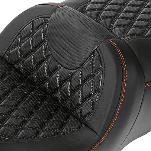 C.C. RIDER Driver Rider Passenger Seat Diamond 2-Up One-Piece Seat fit for Harley Touring Road King FLHR Street Glide FLHX Road Glide FLTRX 2009-2023 - color: 04# Brown