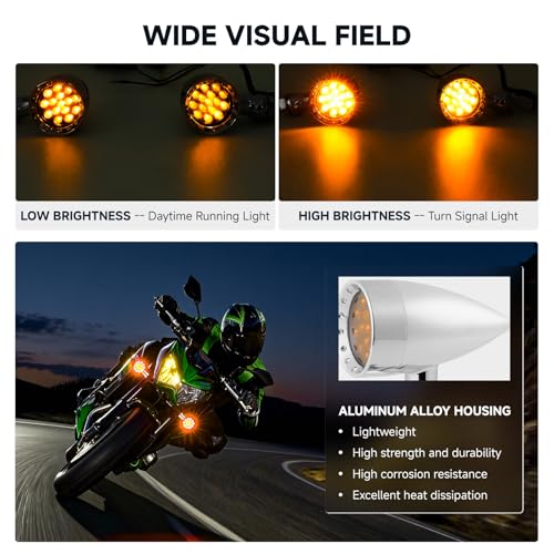 Rich Choices 2pcs Chrome 15 LED Motorcycle Stop Brake Running Turn Signal Indicator Amber Lights For Harley Honda Chopper (Chrome-Amber Light) - color: Chrome-Amber Light