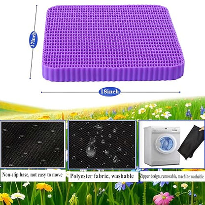 Innovative Gel Seat Cushion for Long Sitting, Large Cooling Supportive Seat Cushion for Back, Sciatica, Tailbone Pain Relief, Used for The Office, Wheelchair, Recliner, Car, Stadium, Kayak.(Púrpura)
