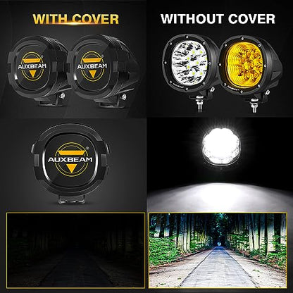 Auxbeam P4 Series Round Protective Light Covers, 4 Inch Black Offroad LED Pods Lens Cap, Dust Impact Shield & Street Compliant, Snap-On Design, 2 Packs - color: P4 Series 4" Light Covers