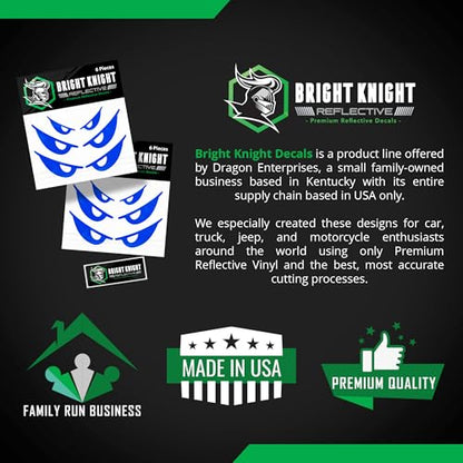 Bright Knight Decals Reflective Evil Eye Stickers, 6" x 3" Blue Evil Eye Motorcycle Decals & Graphics for Bike & Motorcycle Helmet Stickers, Made in USA, 3 Pairs - color: Blue
