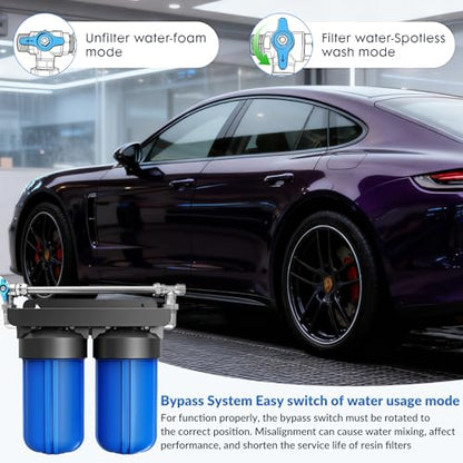 Spotless Water System for Car Wash with Bypass Switch, Deionized Water System for Car Wash with Resin, Spot Free Water Deionizer for Car Washing, Works for Motorcycles, RV, Boats, No Towel Drying ﻿