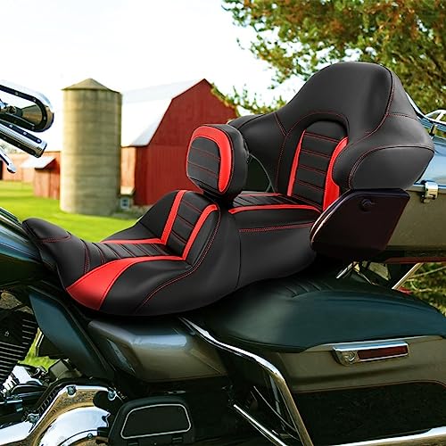 Hammock Driver Passenger Seat with Rider Sissy Bar Backrest and King Tour Trunk Backrest Pad fit for Harley Touring Road King Street Electra Glide 2014-2023 - color: B# Orange2