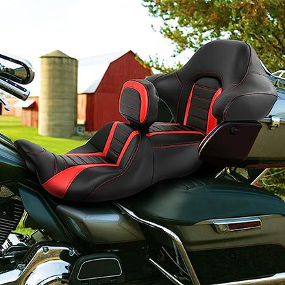 Hammock Driver Passenger Seat with Rider Sissy Bar Backrest and King Tour Trunk Backrest Pad fit for Harley Touring Road King Street Electra Glide 2014-2023 - color: B# Orange2