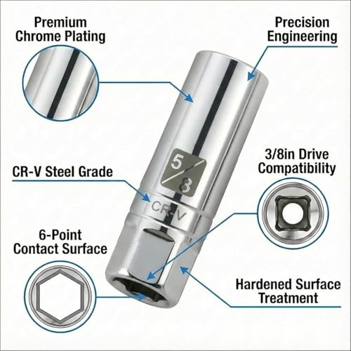 1PCS Magnetic Spark Plug Socket, 3/8 Inch Drive 6-Point Sparking Plugs Socket, Universal Spark Plug Removal Tool Accessories for Most Cars, SUVs, Trucks(5/8IN) - size: 5/8IN