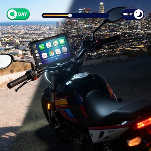 2026 YZW GPS Carplay 5 inch for Motorcycle with Wireless CarPlay & Android Auto, IP69K Waterproof Touch Screen, GPS Navigation, Supports Bluetooth, Siri/Google Voice Control, Custom Boot Logo, Bracket - size: 5 Inch Screen+Mounting Bracket