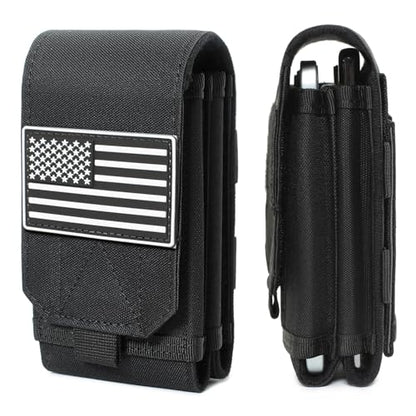 Tactical Molle EDC Phone Pouch Universal Dual Mobile Phone Holster Holder with US Flag Patch (Black) - color: Black