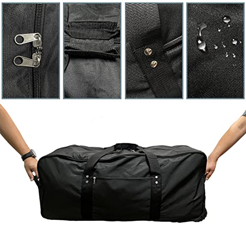 Extra large Foldable Duffle Bag with Bearing Wheels - 29"32"34"36"Heavy-Duty Water-Resistant Travel Duffel for Camping, Moving & Storage Black 600D Oxford - style: 32in