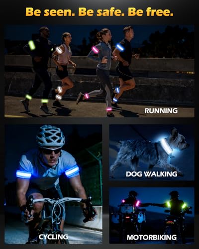 Topward LED Armband 2 Pack, Light up Reflective Arm Bands Glow Bracelets, Running Lights for Runners Dog Walking - 5 Colors 11 Light Modes - Adjustable Velcro - Rechargeable - color: Blue