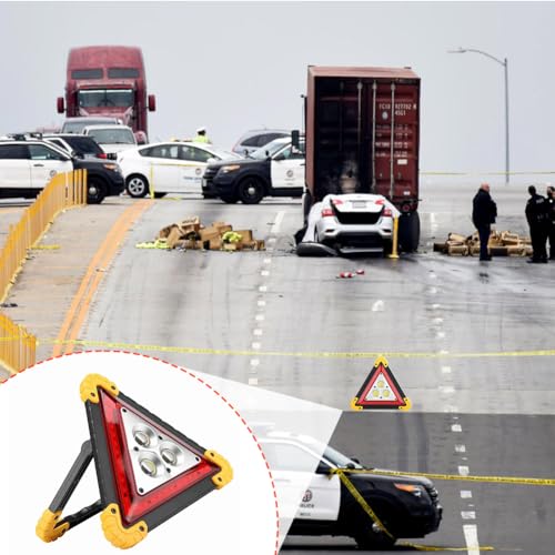 Warning Triangle Light, Waterproof Triangles Emergency Lights Rechargeable Road Flares Emergencies Work Charging Safety Portable LED Lamp for Vehicle Breakdowns Accident Repairing(No Battery)