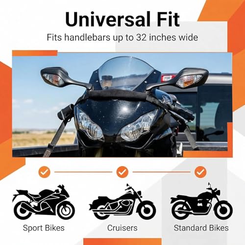 Motorcycle Handlebar Straps for 32" Handlebars - Adjustable Tie Downs for Mopeds, Scooters, Bikes with Fairing, Compatible with Black Bar-Harness II for Secure Trailer Transport