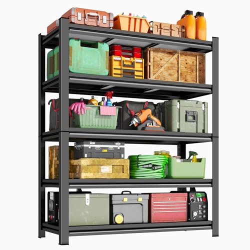 45"W Garage Shelving, Heavy Duty Metal Shelves, 5-Tier Shelving Units and Storage, Easy to Assemble, Adjustable Shelf, Ideal for Garage Basement Pantry Warehouse, Black, 63"H x 15.8" D x 45.3"W - size: 5 Tier | 63" H x 45" W x 16" D