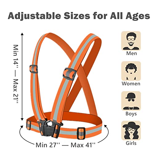 Reflective Strap Safety Vest Gear - 2-10 Pack Adjustable High Visible Reflective Running Gear for Women Men Night - color: Orange x10