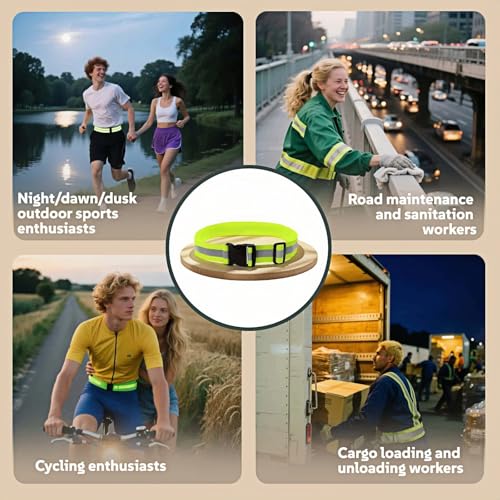 Reflective Safety Belt - Adjustable Military-Grade Elastic Strap for Running, Cycling, Motorcycle | High-Visibility Lime Green | Day & Night Protection (26"-50" Waist)