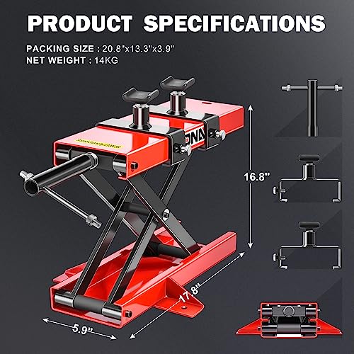 ‎DNA Motoring Motorcycle Scissor Lift Jack Hoist Stand with Saddle and Pins - 1100lbs (500KG) 3.7-14.8" Lifting Range, TOOLS-00289 - style: 1100lbs