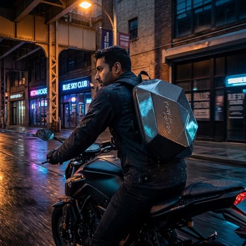 Motorcycle Backpack for Men Waterproof Carbon Fiber Motorbike Helmet Backpack Expandable Rear Seat Bag Moto Travel Luggage (carbon black) - color: Carbon Black