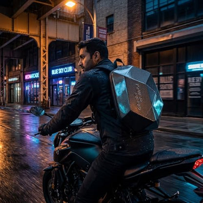 Motorcycle Backpack for Men Waterproof Carbon Fiber Motorbike Helmet Backpack Expandable Rear Seat Bag Moto Travel Luggage (carbon black) - color: Carbon Black