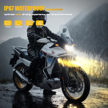 Future Eyes Motorcycle Fog Lights 120W LED Amber Auxiliary Driving Lights with DRL & Strobe, IP67 Waterproof Motorcycle Light for Night Riding, Off-Road, Dirt Bike, ATV, UTV, Golf Cart
