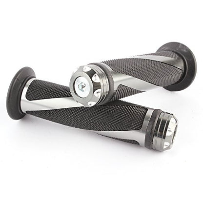 Pair of 7/8" 22mm Motorcycle CNC Aluminum Rubber Gel Hand Grips Handlebar for Sports Bike Chopper Cruiser Bike - color: Titanium with Bar End