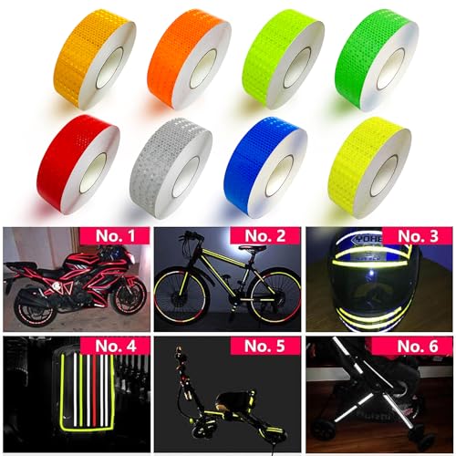 8 Rolls of 8 Colors High-Visibility Reflective Tape - Waterproof Self-Adhesive Safety Stickers for Outdoor Nighttime Visibility, Trailers, Clothing, Vehicles (1 in x 80 ft.) | Reflective stickers, night safety, waterproof, self adhesive. For clothing, tra