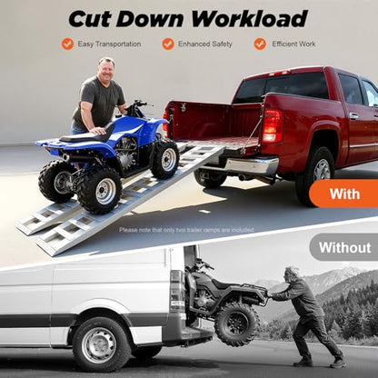 Pair of 80" x 15" Aluminum Truck Car Auto Trailer Ramps 6000lbs Capacity Loading and Unloading Ramps with Crossbar Universal Bike Motorcycle ATV Lawnmower Ramp Hook End - size: 15”W x 80”L