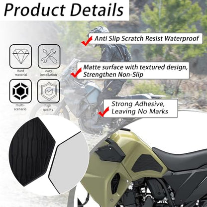 Motorcycle SideTank Pad, Gas Oil Fuel Tank Pad, Rubber Decal Tank Protector, Anti-Slip Scratch-Resistant Protector Sticker Compatible with Kawasaki KLR650 2022-2024