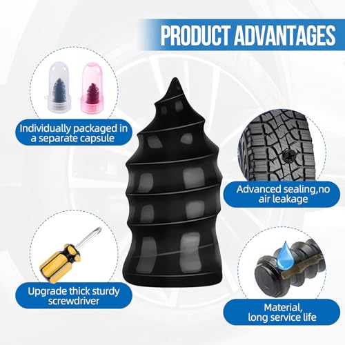 72Pcs Screw in Tire Plugs Kit Tire Repair Rubber Nail Kit Tire Repair Kit Tire Plugs Screw Type Flat Tire Screw Plugs Repair Kit Self Sealing Tire Repair Screws Quick Fix with Screw Tire Plugs Kit