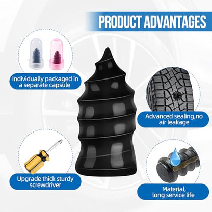 72Pcs Screw in Tire Plugs Kit Tire Repair Rubber Nail Kit Tire Repair Kit Tire Plugs Screw Type Flat Tire Screw Plugs Repair Kit Self Sealing Tire Repair Screws Quick Fix with Screw Tire Plugs Kit