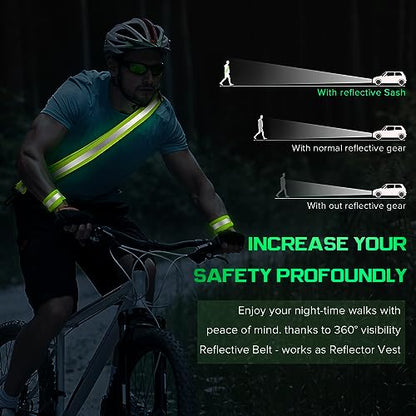 Reflective Sash for Night Walking, High Visibility Running Safety Gear with 2Pcs Reflective Armbands, Adjustable Cross-Body Reflective Belt for Men Women Kids, Essential Gear for Jogging Dog Walking