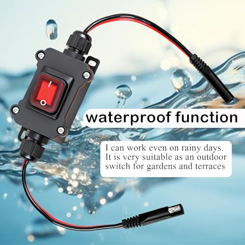 DC 12V Inline Toggle Switch, 12AWG Waterproof SAE to SAE Cable with on/Off Switch, Quick Connect/Disconnect Red Light Button, Suitable for Camping All Terrain Vehicles, RVs, Motorcycles, Solar Panels